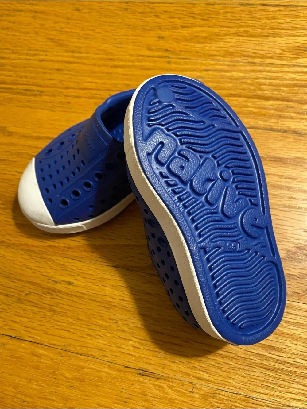 Native Kids Blue Slip-On Water Shoes with White Toe Caps